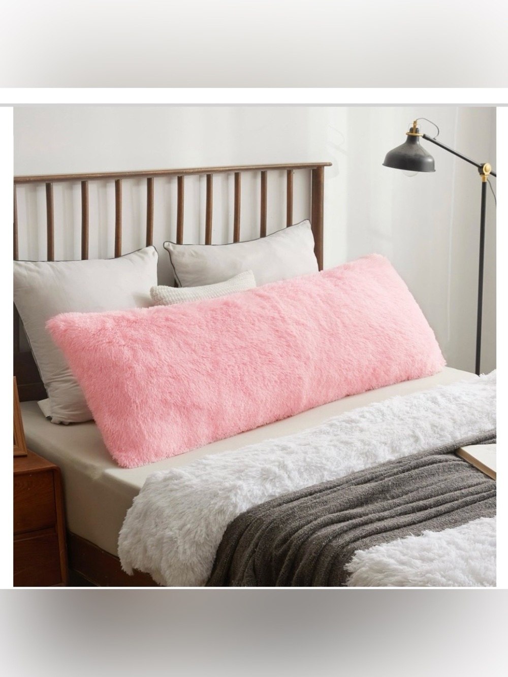 Ultra-Soft Faux Fur Body Pillow Cover 54x20” LIGHT PINK